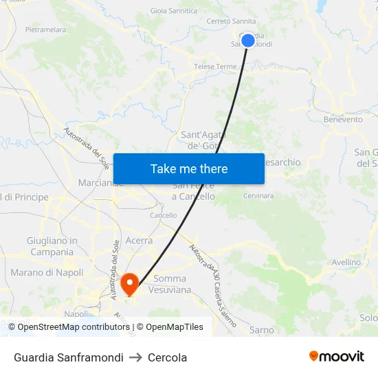Guardia Sanframondi to Cercola map