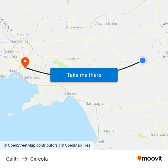 Calitri to Cercola map