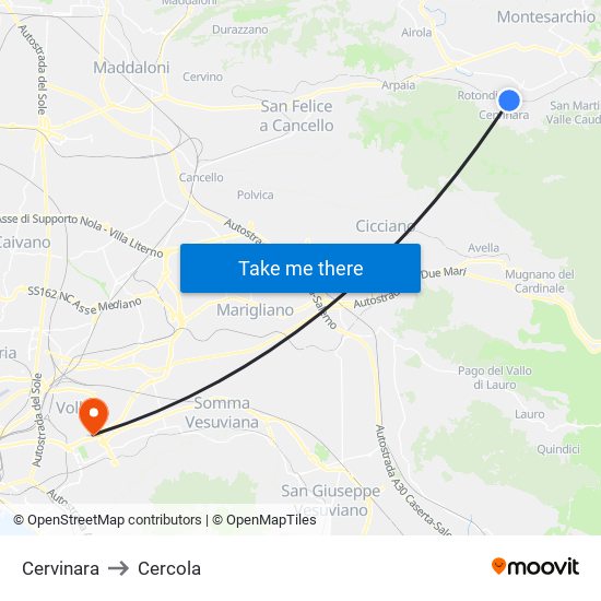 Cervinara to Cercola map