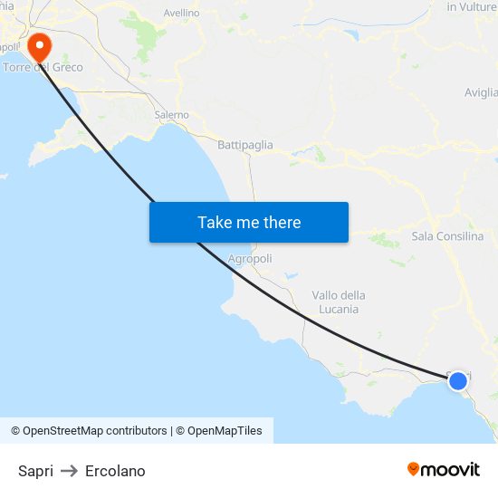 Sapri to Ercolano map