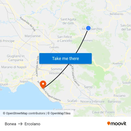 Bonea to Ercolano map