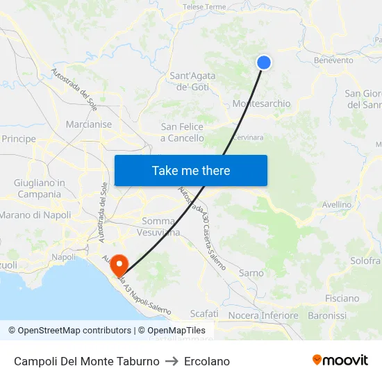 Campoli Del Monte Taburno to Ercolano map