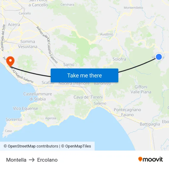 Montella to Ercolano map