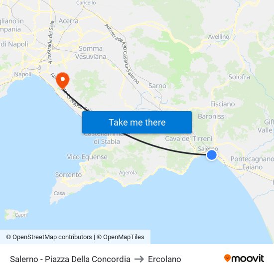 Salerno - Piazza Della Concordia to Ercolano map