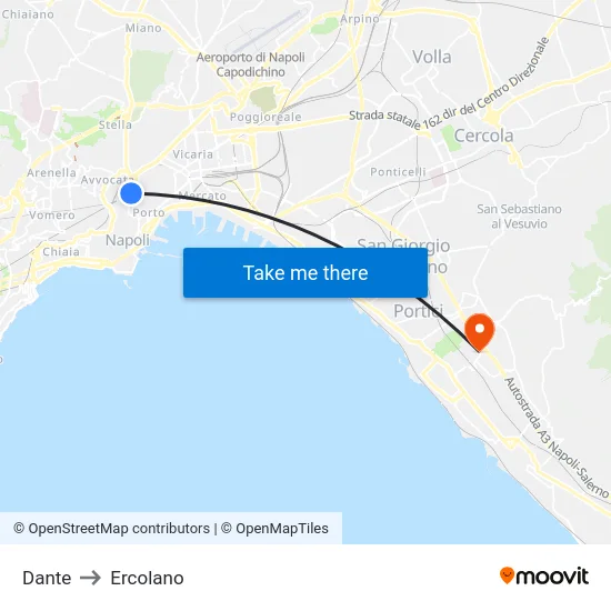 Dante to Ercolano map