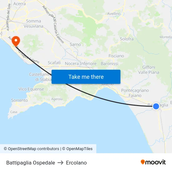 Battipaglia Hospital to Ercolano map