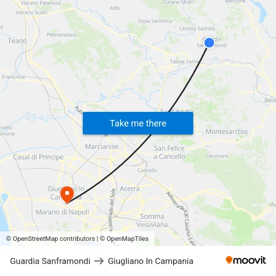 Guardia Sanframondi to Giugliano In Campania map