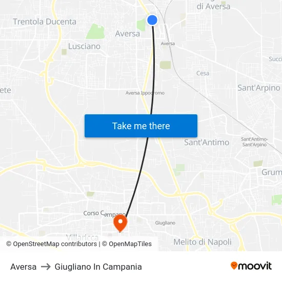 Aversa to Giugliano In Campania map