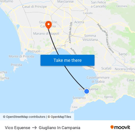 Vico Equense to Giugliano In Campania map