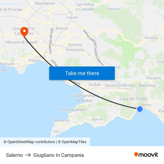 Salerno to Giugliano In Campania map