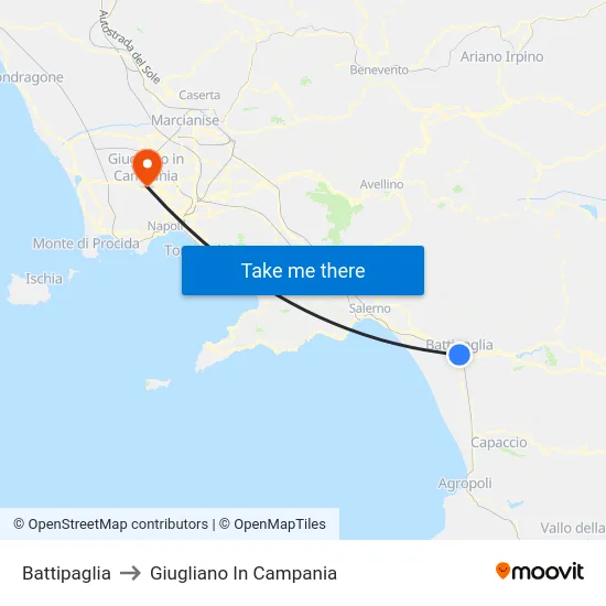 Battipaglia to Giugliano In Campania map