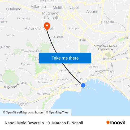 Napoli Molo Beverello to Marano Di Napoli map