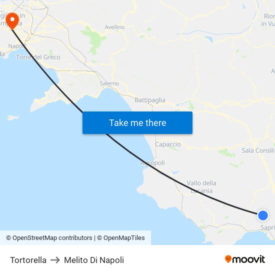 Tortorella to Melito Di Napoli map