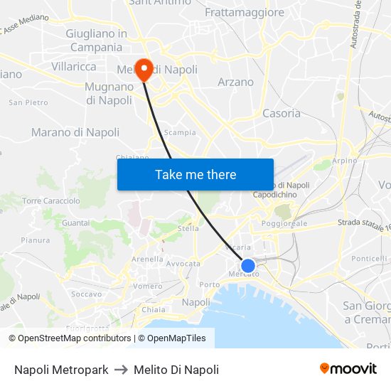 Napoli Metropark to Melito Di Napoli map
