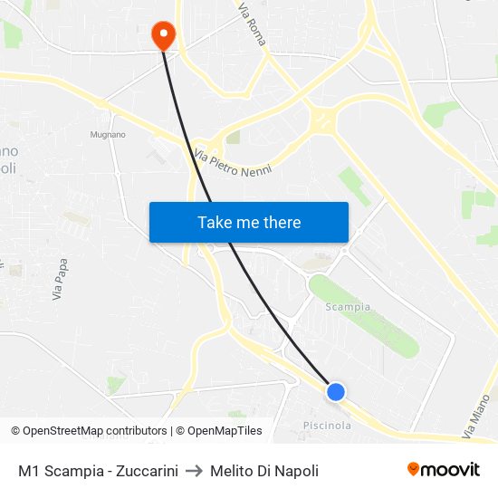 M1 Scampia - Zuccarini to Melito Di Napoli map