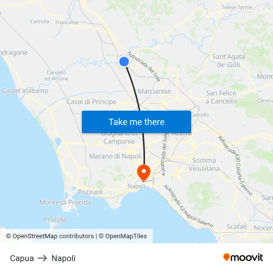 Capua to Naples map