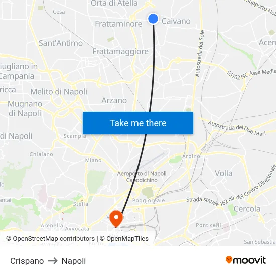 Crispano to Naples map