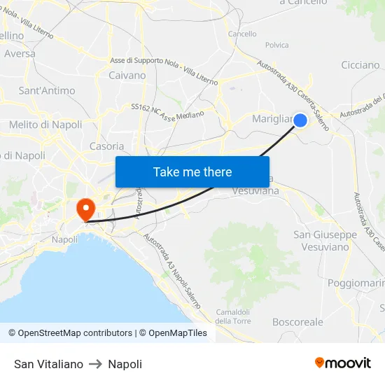 San Vitaliano to Naples map
