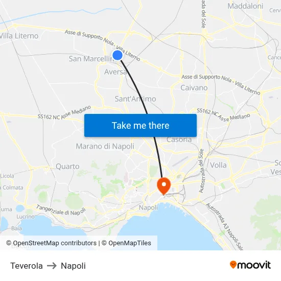 Teverola to Naples map