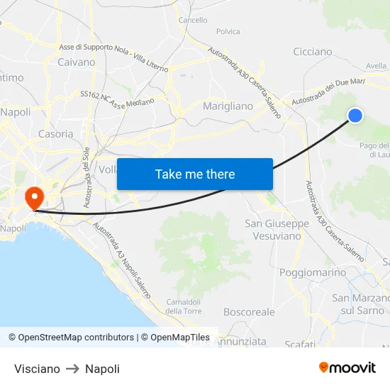 Visciano to Naples map