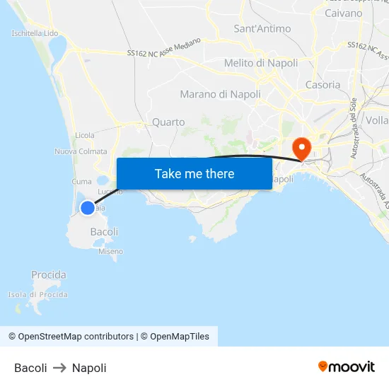 Bacoli to Naples map