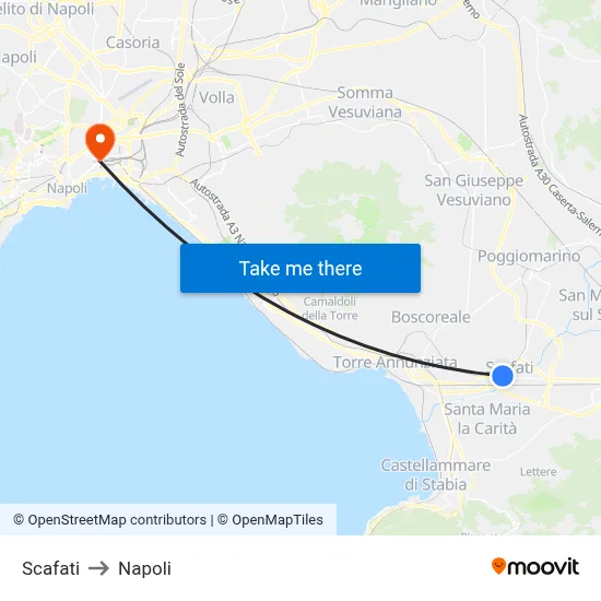 Scafati to Naples map
