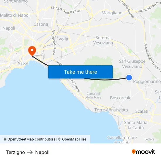 Terzigno to Naples map