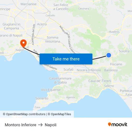 Montoro Inferiore to Naples map