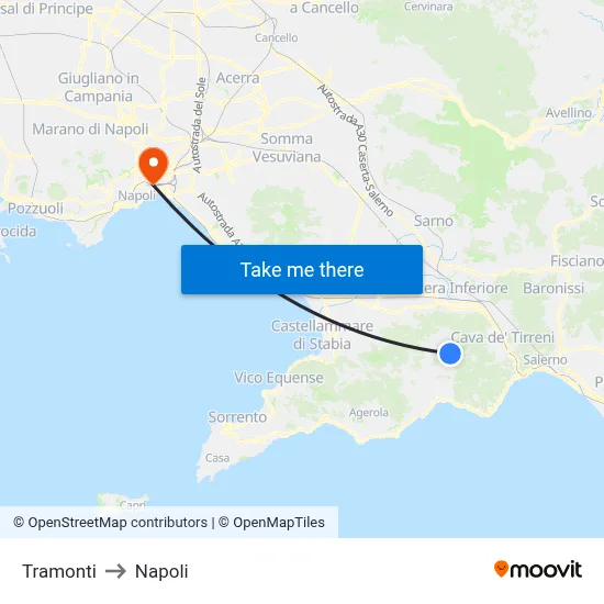 Tramonti to Naples map