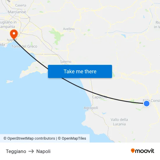 Teggiano to Naples map