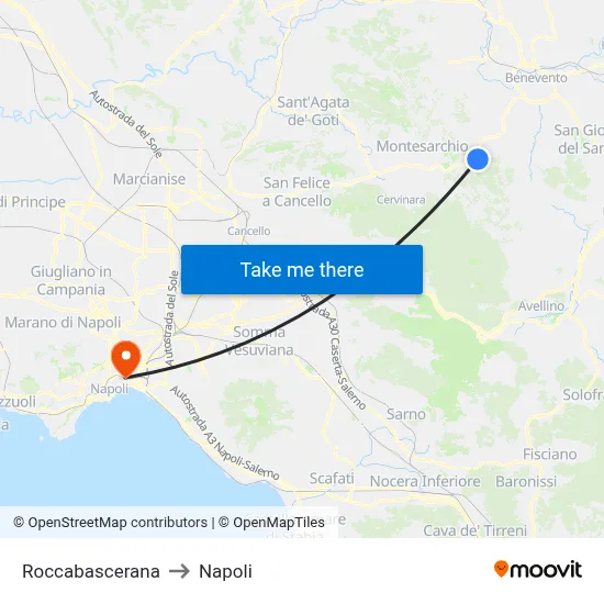 Roccabascerana to Naples map