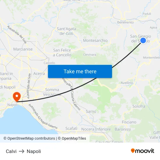 Calvi to Napoli map