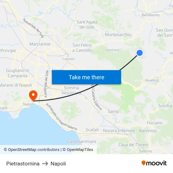 Pietrastornina to Naples map