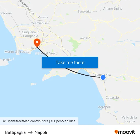 Battipaglia to Napoli map