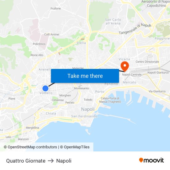 Quattro Giornate to Napoli map