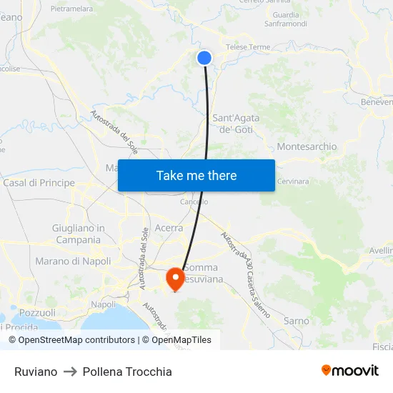 Ruviano to Pollena Trocchia map