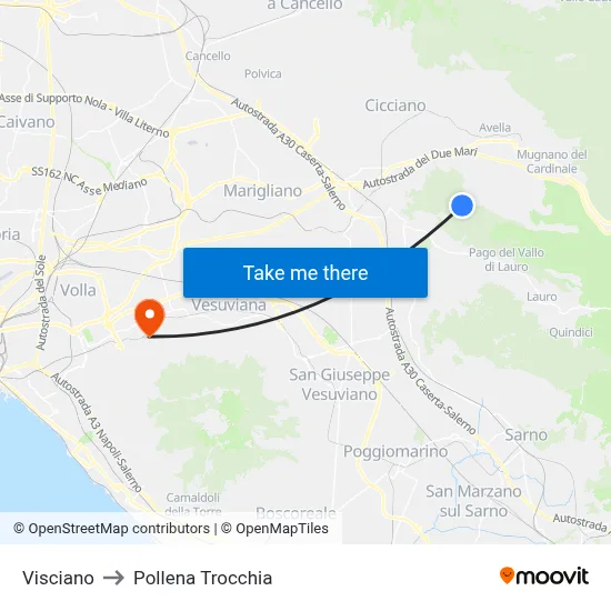 Visciano to Pollena Trocchia map