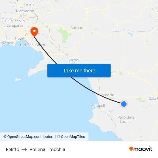Felitto to Pollena Trocchia map
