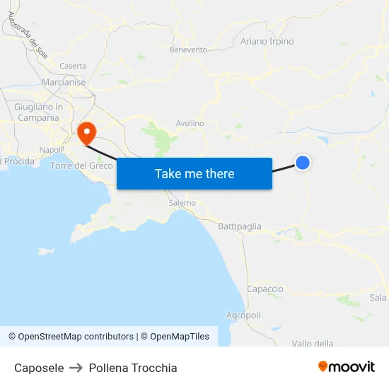 Caposele to Pollena Trocchia map