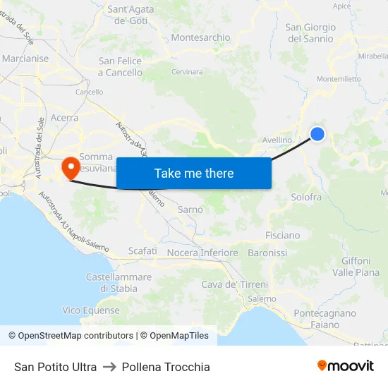 San Potito Ultra to Pollena Trocchia map