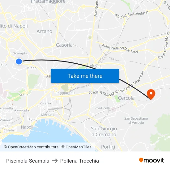 Piscinola-Scampia to Pollena Trocchia map