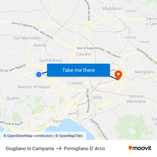 Giugliano In Campania to Pomigliano D' Arco map