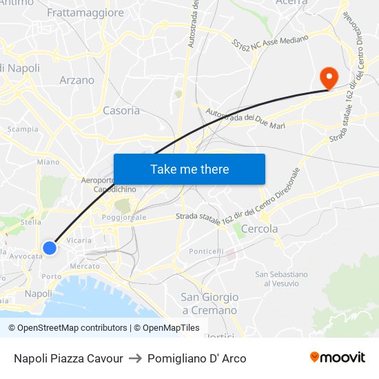 Napoli Piazza Cavour to Pomigliano D' Arco map