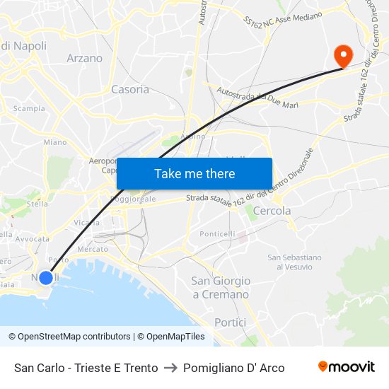 San Carlo - Trieste E Trento to Pomigliano D' Arco map