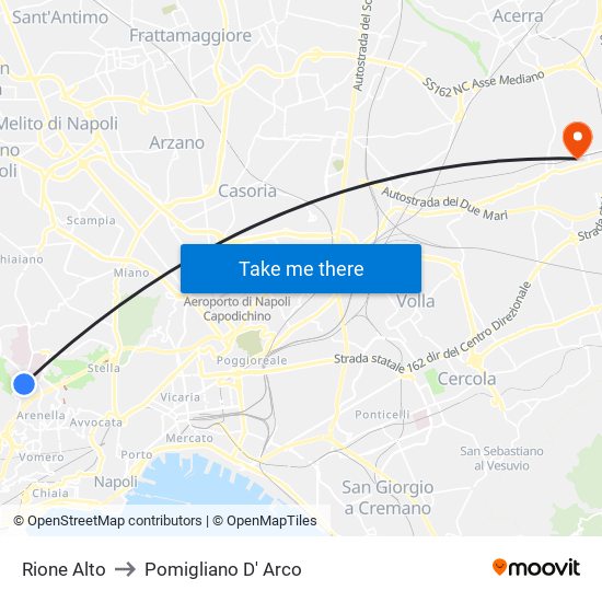 Rione Alto to Pomigliano D' Arco map