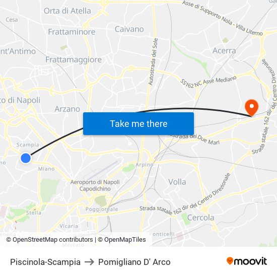 Piscinola-Scampia to Pomigliano D' Arco map