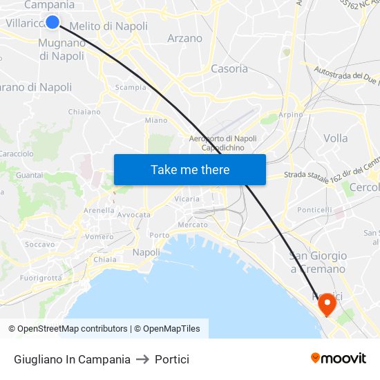 Giugliano In Campania to Portici map