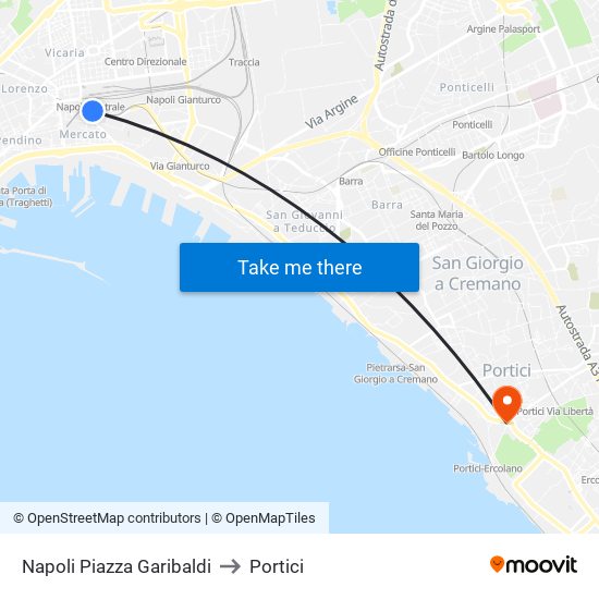 Napoli Piazza Garibaldi to Portici map