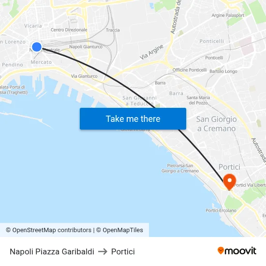 Naples Garibaldi Square to Portici map