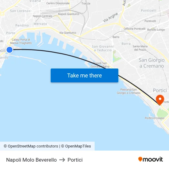 Naples Beverello Pier to Porticos map